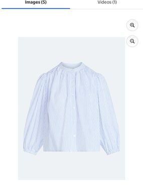 Striped Light Blue Button-Front Blouse with Band Collar